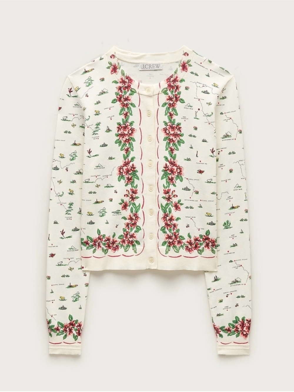 NEW J. Crew Jackie Cardigan in Map Print in Ivory Pink XS CR338